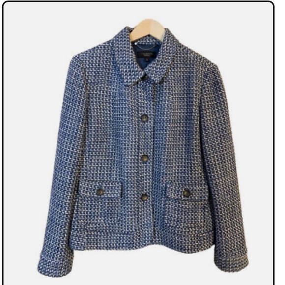 Talbots Wool Blend Blue White Tweed Front Pocket Jacket size16 - Picture 1 of 4